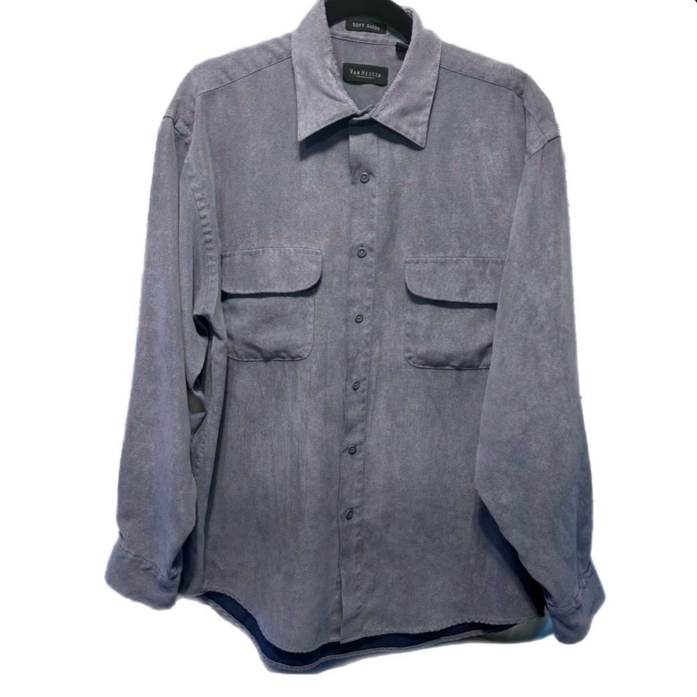 Van Heusen Long Sleeve Suede Button Down Shirt Size Medium 15-15 1/2